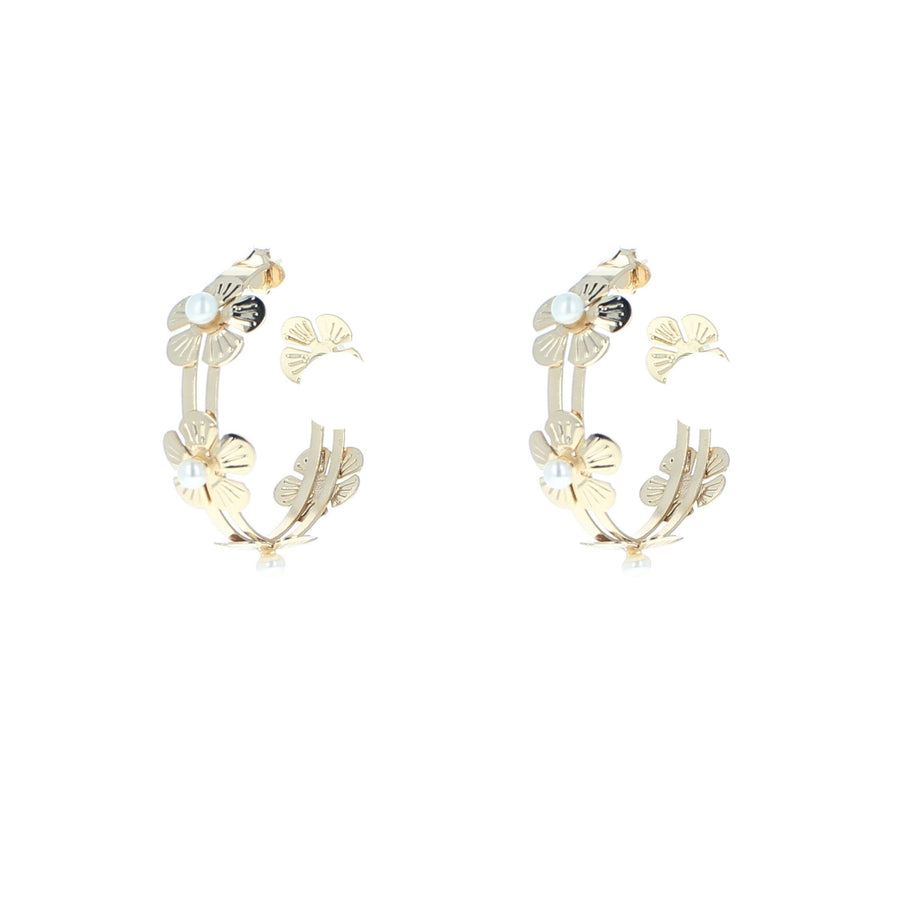 ARETES ARGOLLA FLORRES CON PERLA