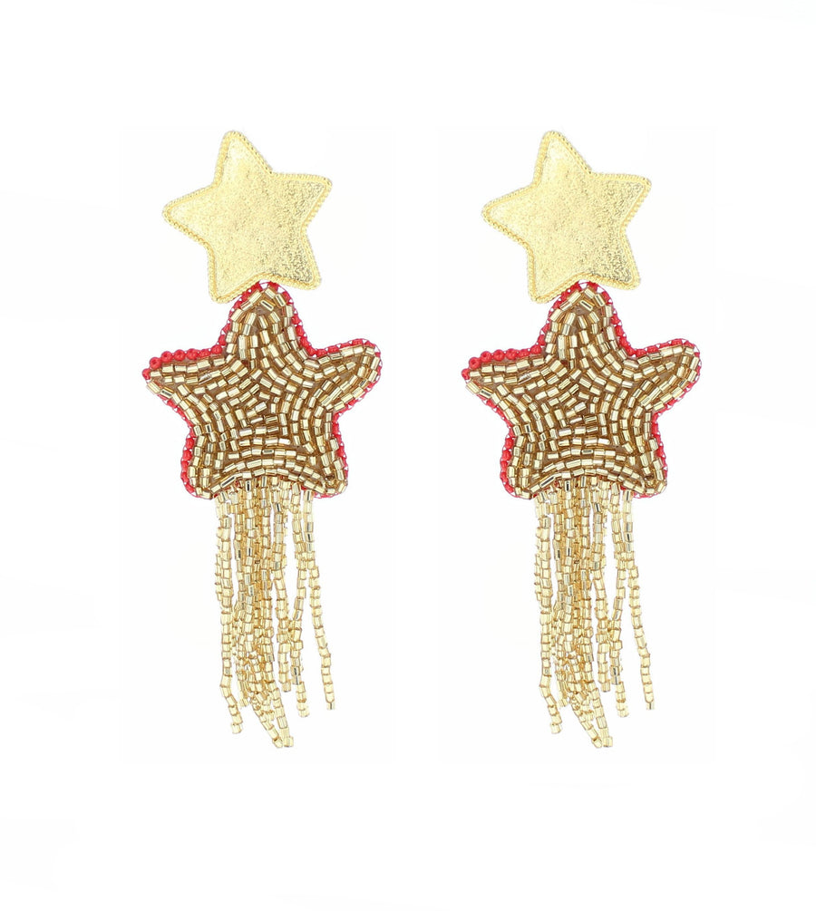 ARETES ESTRELLAS DORADAS C ROJO