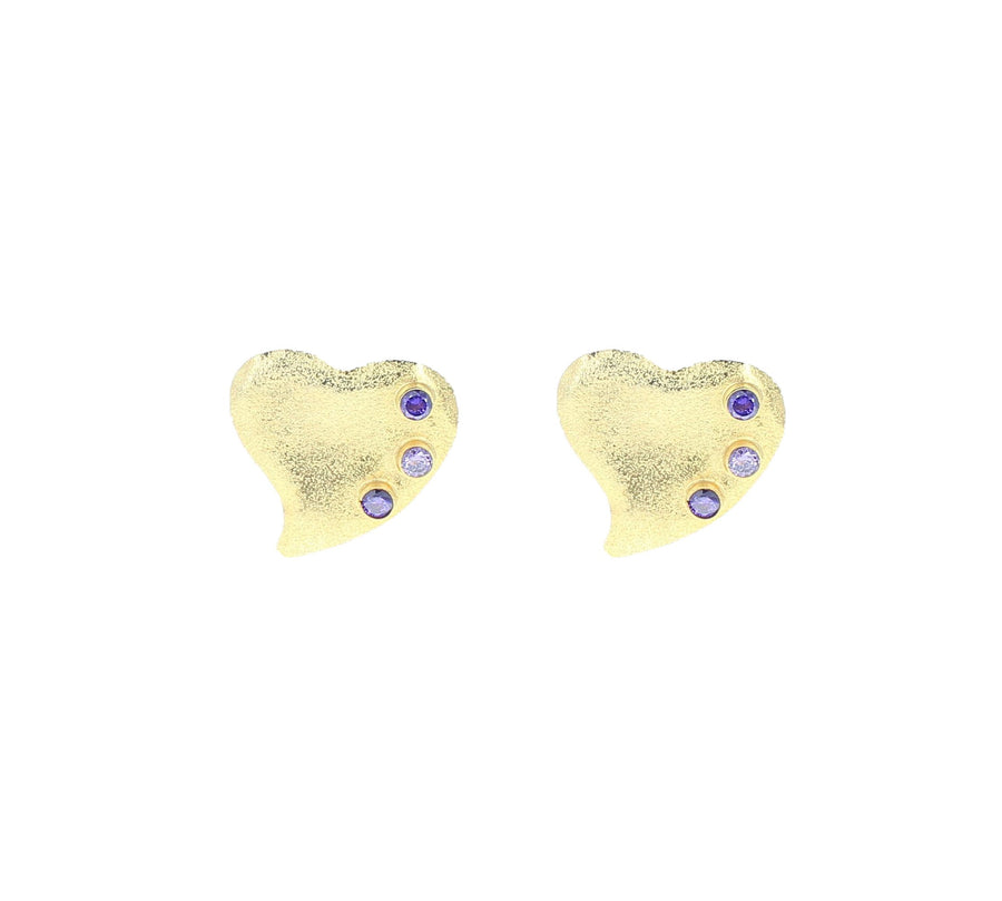 ARETES CORAZON CON CRISTAL MORADO