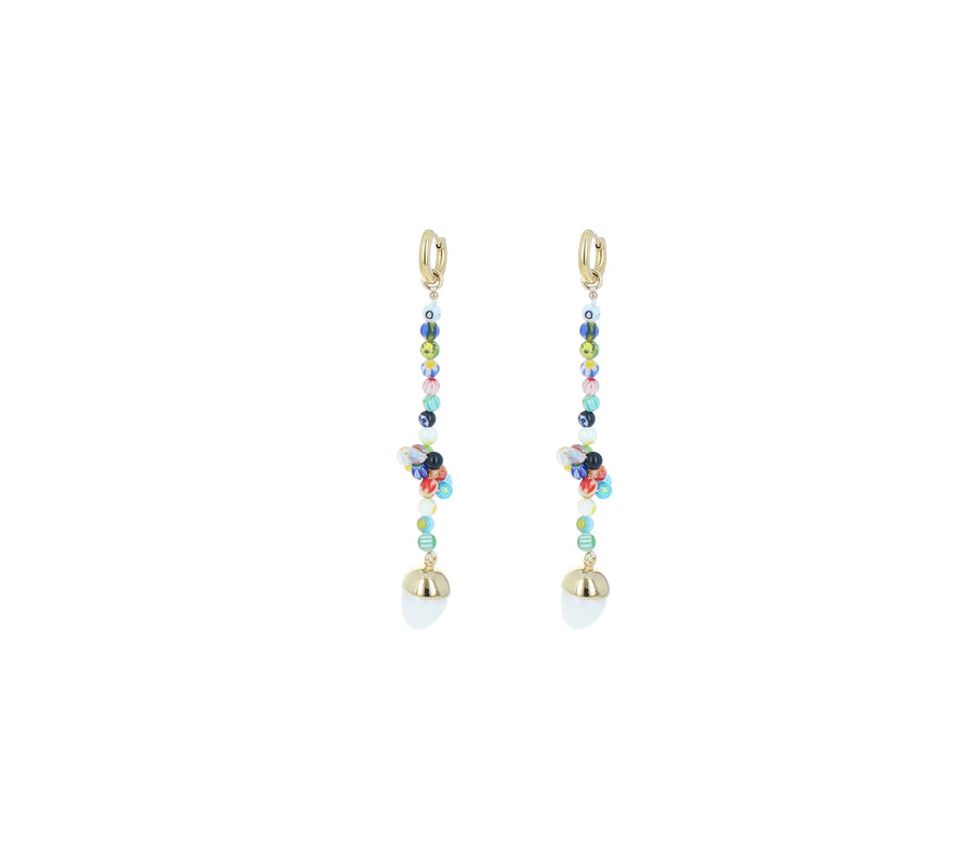 ARETES LARGOS CON PIEDRAS DE COLORES Y PERLA